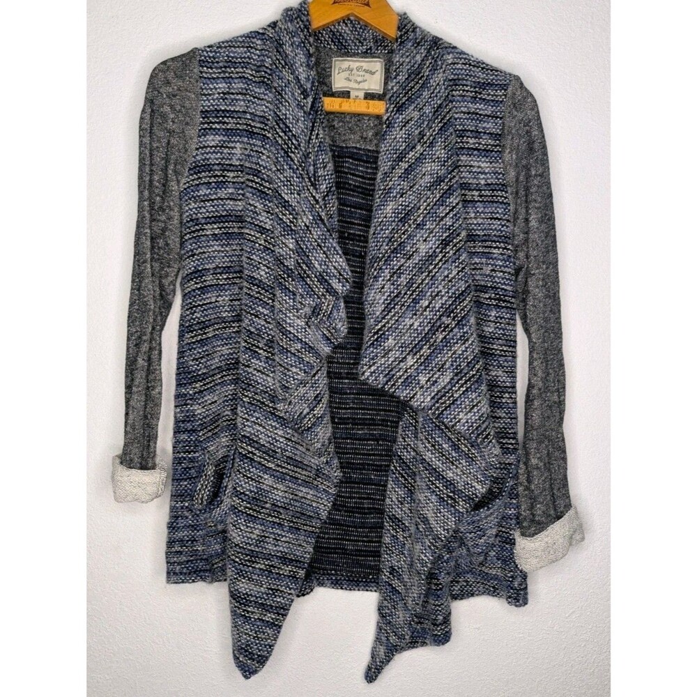 Lucky Brand Woman’s Blue Tweed Waterfall Open Cardigan Sweater Size Medium (000)